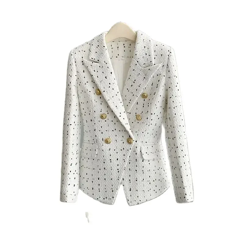 

Luxury Vintage Long Sleeves Blazers Jacket Women Korean Style Lion Head Gold Buttons Slim Suit Ladies Tweed New in Outerwears