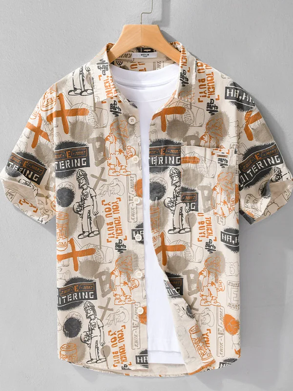 

Printed Collar ort Sve Casual Cardigan Loose Fit Polyester Youth Faion Printed Open Cardigan Daily Wear M irt
