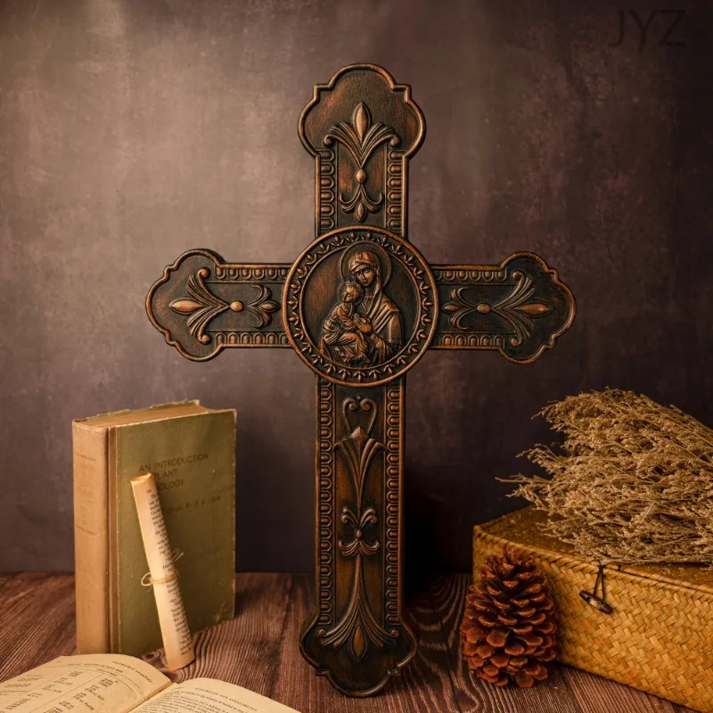 Virgin Mary Holding Baby Jesus Cross, Wood Carving Birth of Jesus Christ, Religious Figure Catholic Wall Cross, Christmas Gift