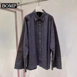 [BOMP] 2024 Autumn Men AC Style Swedish Flannel Patchwork Unisex Contrasting Striped Plaid Shirt Loose Jacket New Fashion