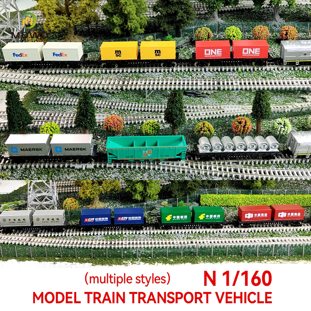 1pcs N Scale Sets Train Model Freight Container Cars 1:160 Railway Locomotive Die-Cast Metal Cars Display Collection