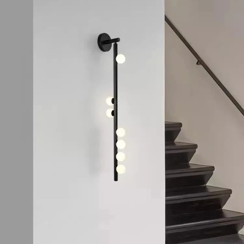 Modern Black/gold Long Arm Iron Art Wall Lamps LED Light White Glass Ball Lampshade Living Room Bedroom Study Restaurant Sconces