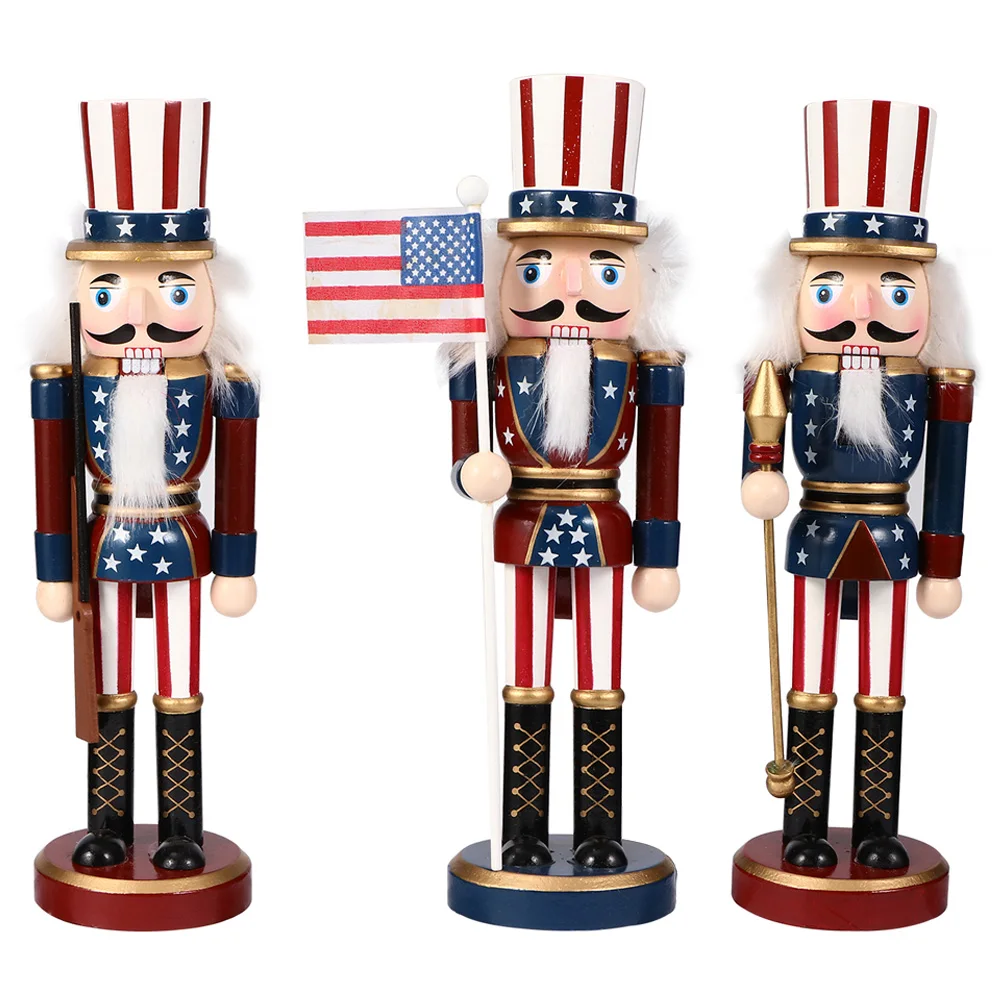 

3pcs Nutcracker Soldier Holiday Decor Independence Day Ornaments Wooden Tall Small Traditional Home Car Office Gift