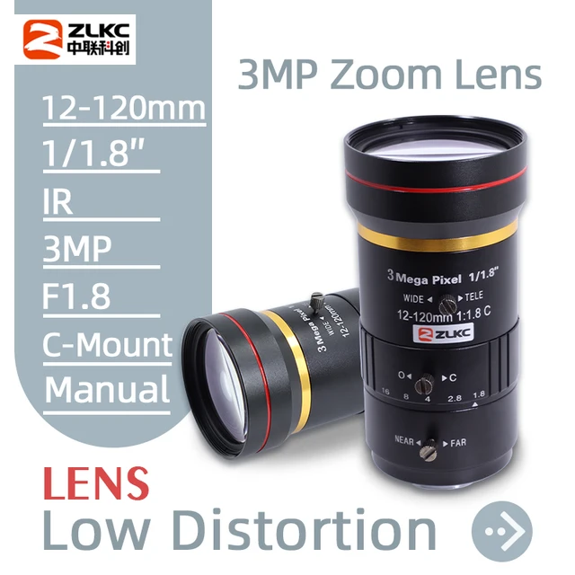 Obiektyw ZLKC 3 Megapiksele 12-120mm Zmiennoogniskowy CCTV Manualna Przysłona F1.8 Mocowanie C 1/1.8 Cala Do Kamer IP Obiektyw o Niskim Zniekształceniu FA 3MP Zoom