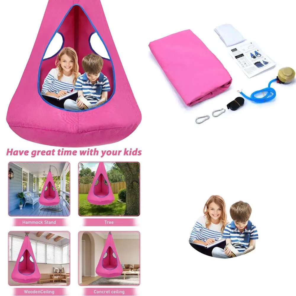 

Portable Kids Swing Chair with Play Tent, Indoor/Outdoor Hanging Hammock (Pink)