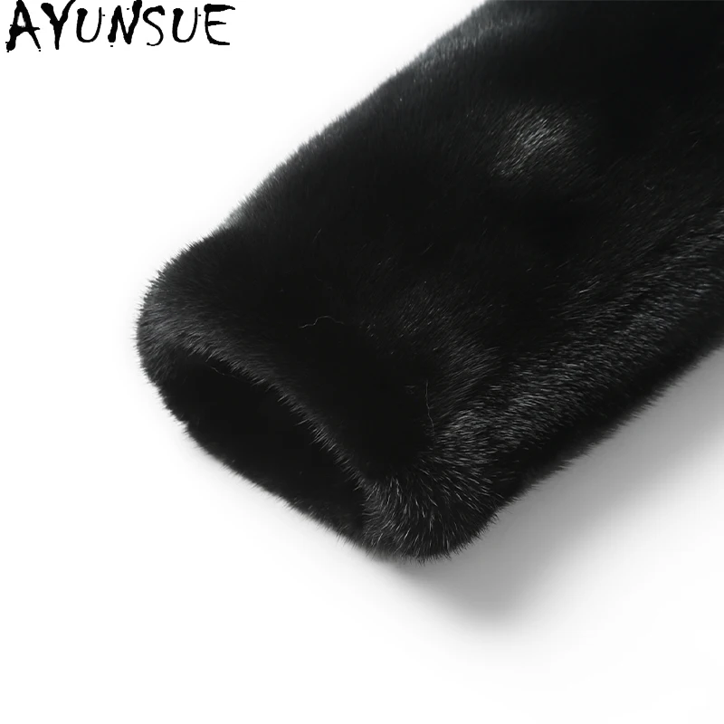 AYUNSUE معطف فرو المنك الطبيعي الكامل رجل الخريف الشتاء الفاخرة 2025 جودة عالية معاطف الفرو الحقيقي فرو المنك سترة البيسبول طوق