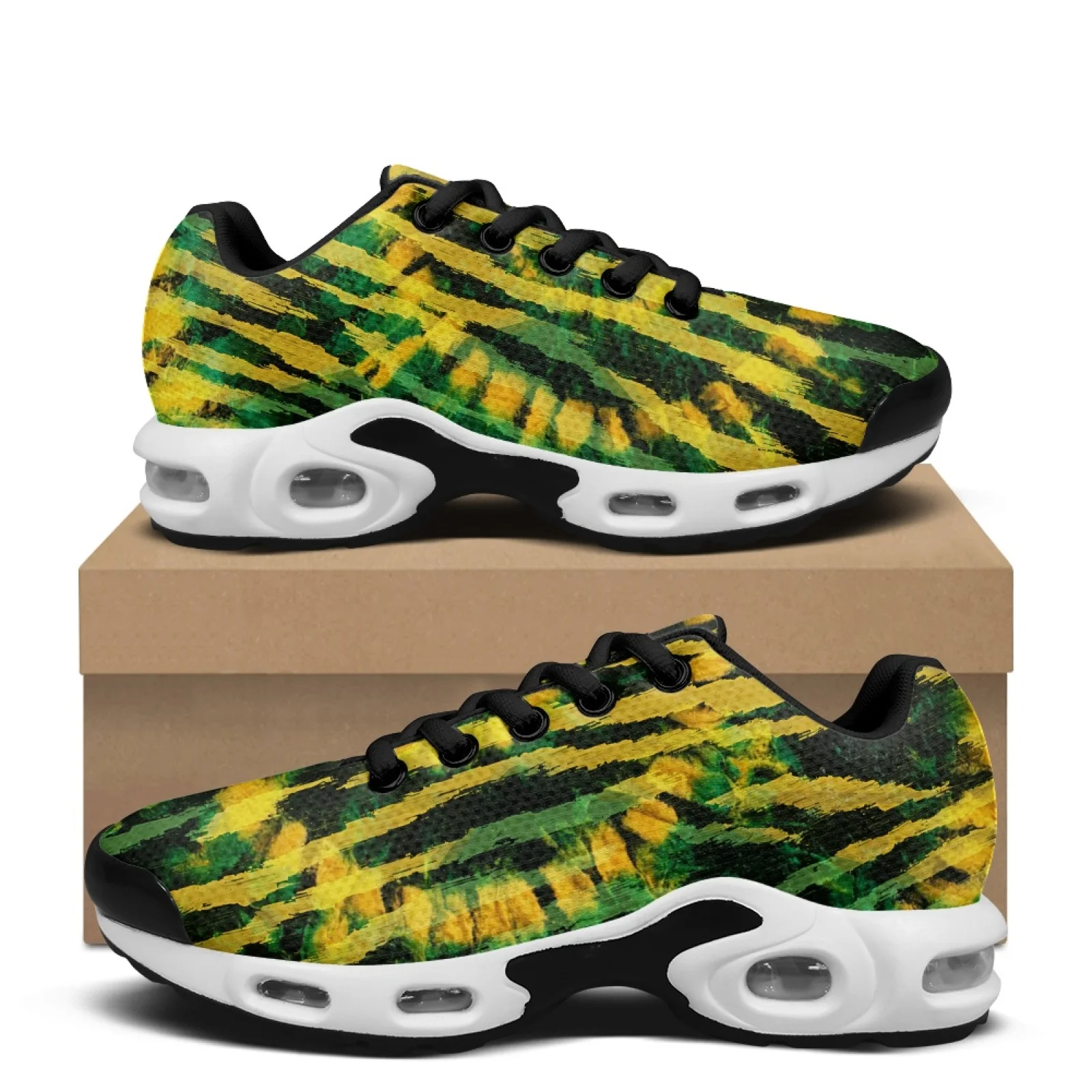 PENSTROLL Yellow Green Brush Strokes Comfort Tennis Fashion Sneakers for Men Workout Gym, Breathable Tennis Shoes