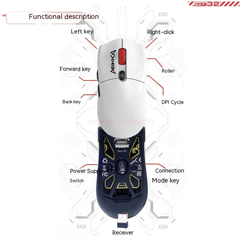 Imagem -06 - Monka-mouse para Jogos Bluetooth sem Fio Programação Macro Leve G995w 3-mode 26000dpi 58g Paw3395 Rgb