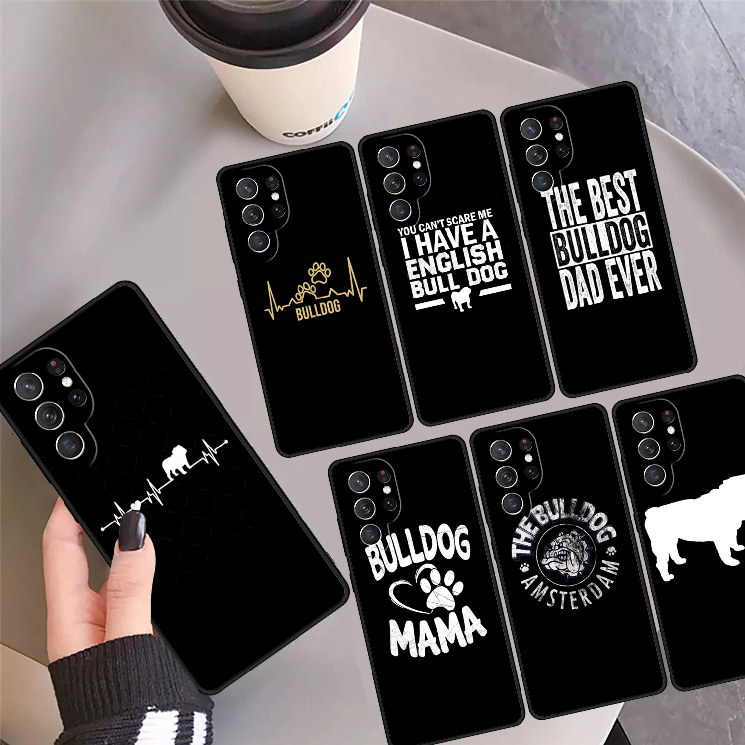 English Bulldog heartbeat TPU Phone Case Cover For Samsung Galaxy S24 Ultra 23 S22 Plus S21 FE S20 S8 S9 S10 Note 10 Pro Note 20