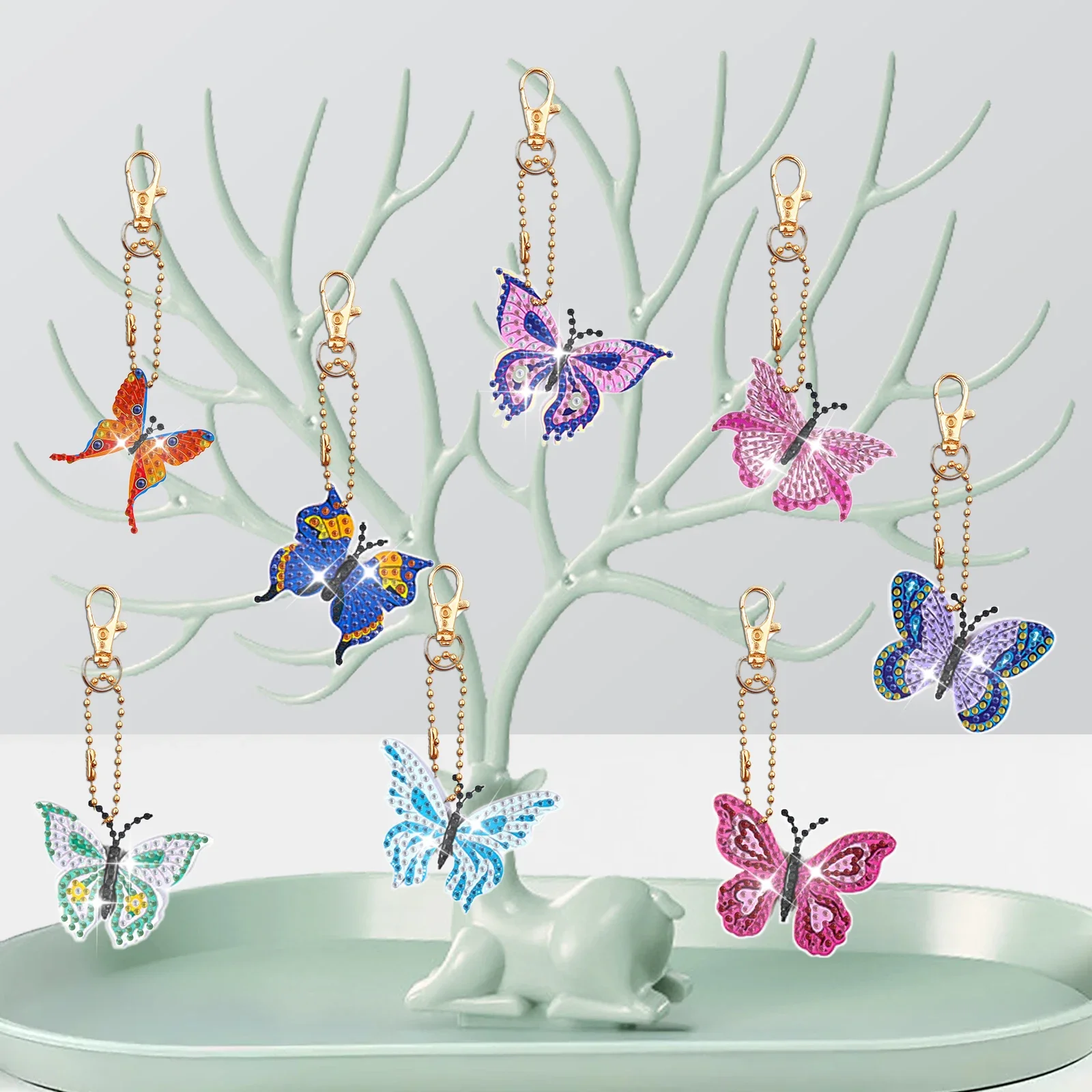 8pcs/set DIY Dragonfly Diamond Art Keychains for Adutls Diamond Art Butterfly Keychains Birds Diamond Painting Keychains Kits