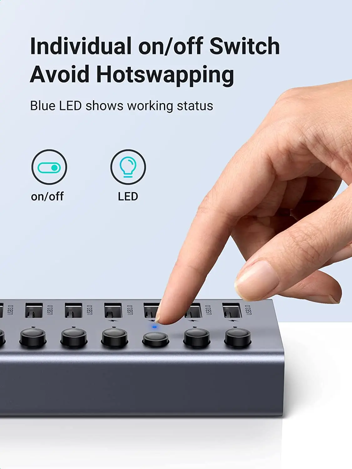 UGREEN Powered USB 3.0 Hub 7-Port USB Adapter with 4 Smart Charging Ports  USB Splitter with Individual Led On/Off Switches