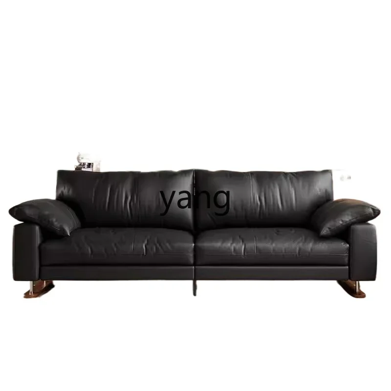 

LH medieval leather sofa small apartment retro living room straight row black first layer cowhide high-footed sofa