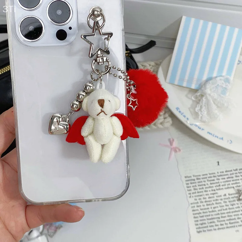 1 шт., кулон с волосатым шариком, маленький медвежонок, серебряная кукла любви, брелок для ключей, сумка, аксессуары для телефона, подарок для женщин и девочек, подвесное украшение