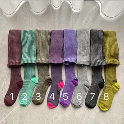 Pop&hot mixed color stripes knit pantyhose Women's stockings