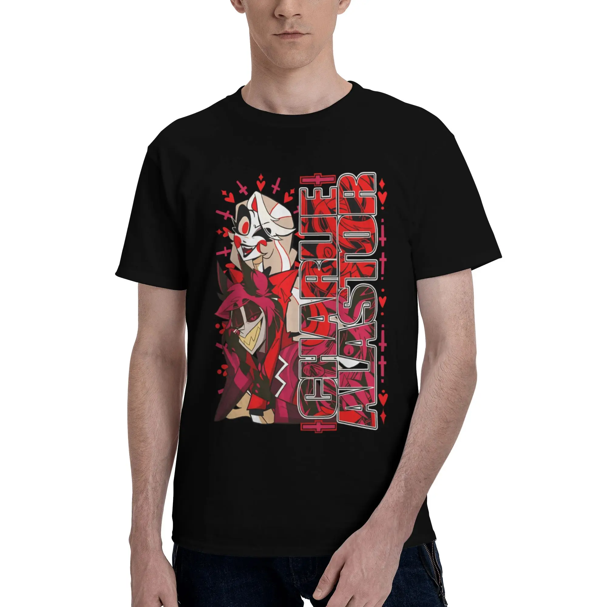 Charlie Alastor  Men T Shirts Hazbin Hotel Cool Tee Shirt Short Sleeve Crewneck 100% Cotton New Arrival Tops T-Shirt
