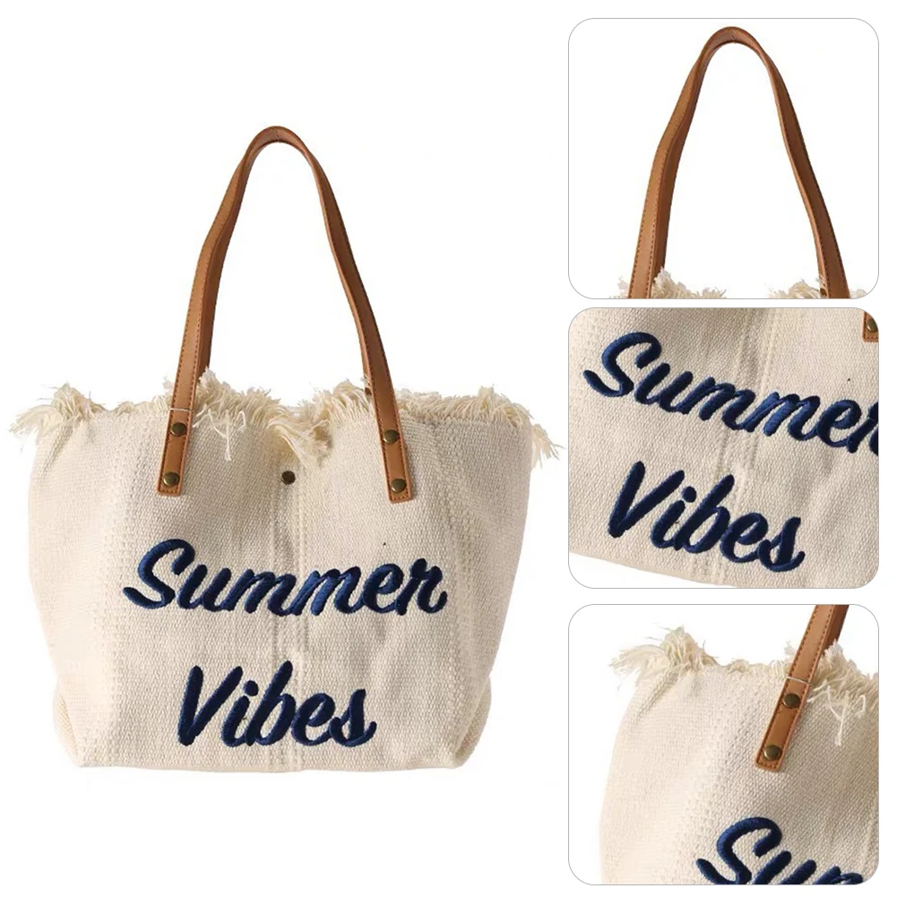 

Women Canvas Tote Bag Fashion Shoulder Bag Large Capacity Simple Shopping Bag Letter Print Daily Grocery Bag for Outdoor Travel