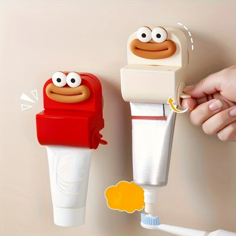 Cute suction cup wall-mounted toothpaste dispenser, facial cleanser and toothpaste divider, manual toothpaste tool