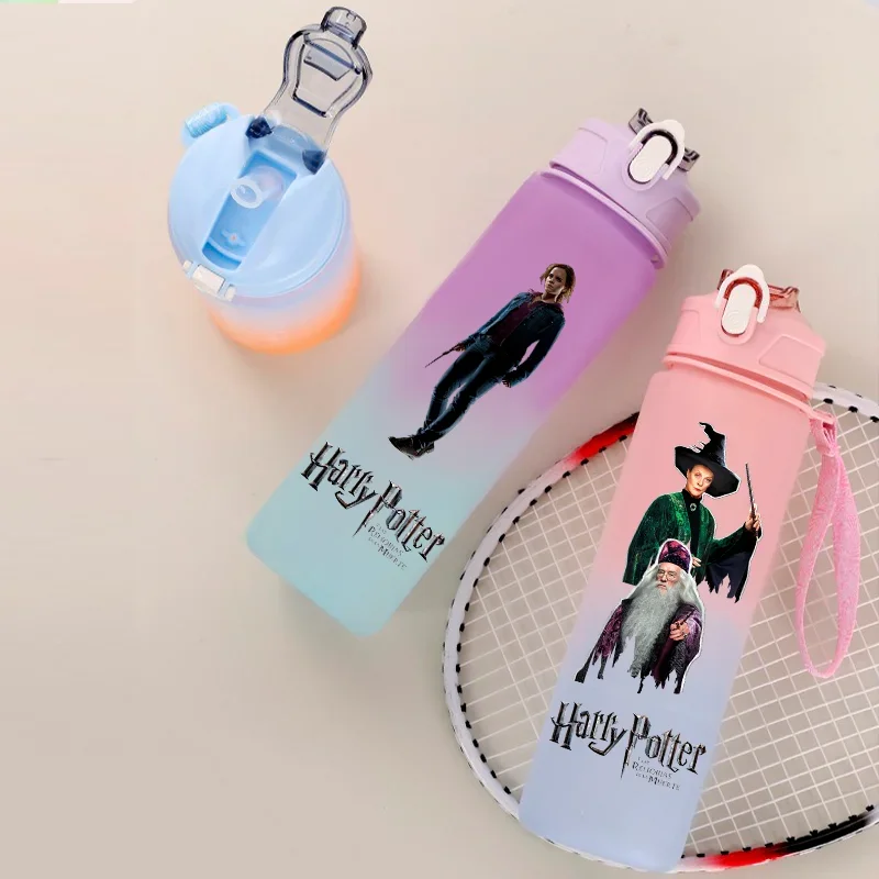 750ML Harry James Potter Cartoon Gradient Water Cup Portable Straw Plastic Water Bottle Outdoor Sports Large Capacity Water Cup