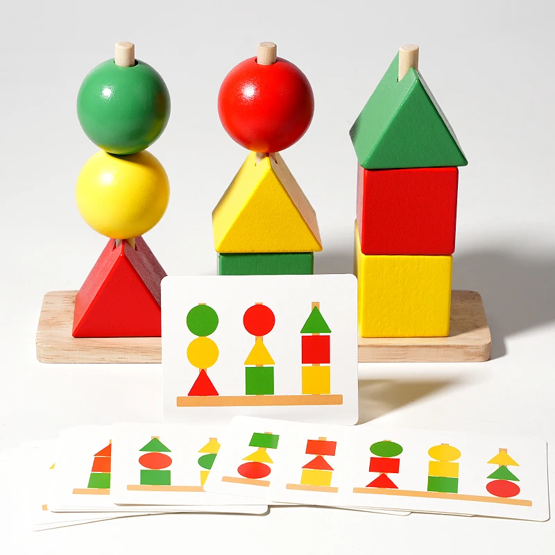 Jouets de tri de couleurs colorées en bois pour enfants, ensembles de colonnes arc-en-ciel en forme de cordage, blocs de construction éducatifs assortis