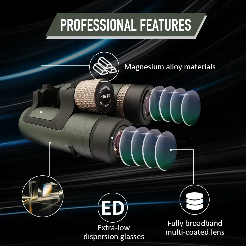 Télescope Compact 8x42 de toit de jumelles imperméables de Perception 10x42 ED pour la chasse