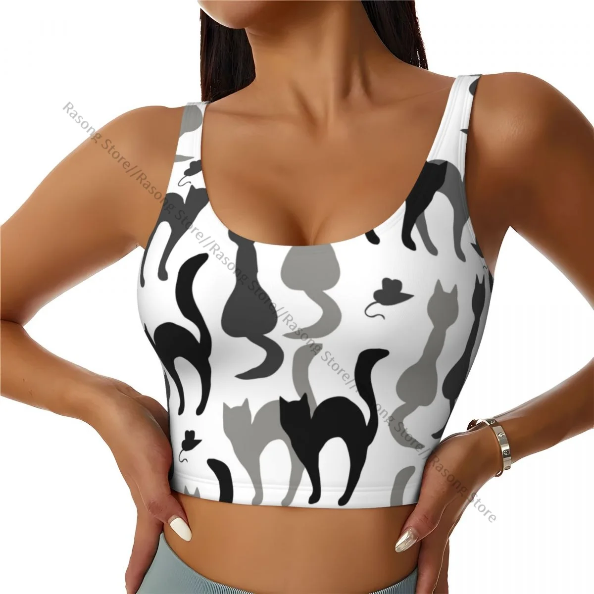 Women Sexy Sports Vest Cute Cats And Mice Silhouettes Female Streetwear Sport Lingerie Tee Crop Top