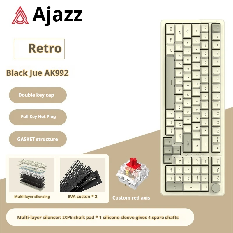 

Ajazz Ak992 Wireless Bluetooth Mechanical Keyboard Hot 3 Model Swappable Customized Gasket Structure Rgb Gaming Keyboard