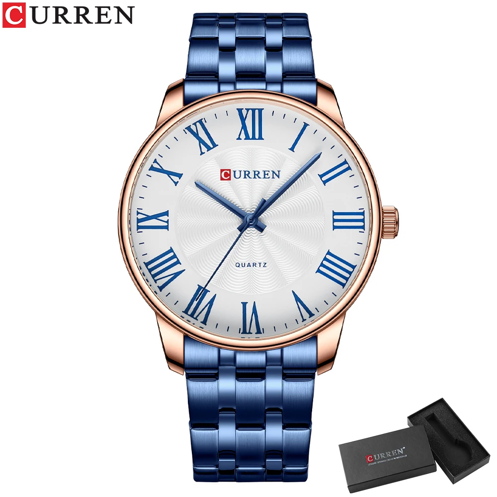 CURREN Neue schlichte Edelstahl-Armbanduhr für Herren, Luxusmarke, Business-Quarzuhr mit römischen Zahlen 5