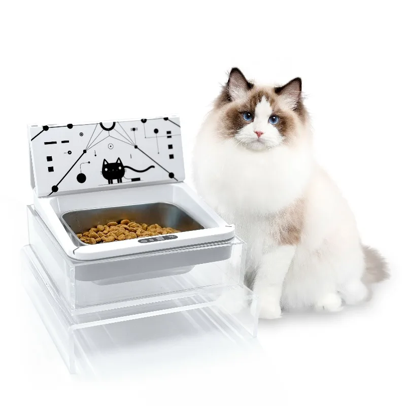

Smart Automatic Pet Feeder with RFID Sensor, Elevated Base, and 650ml Capacity for Wet & Dry Food