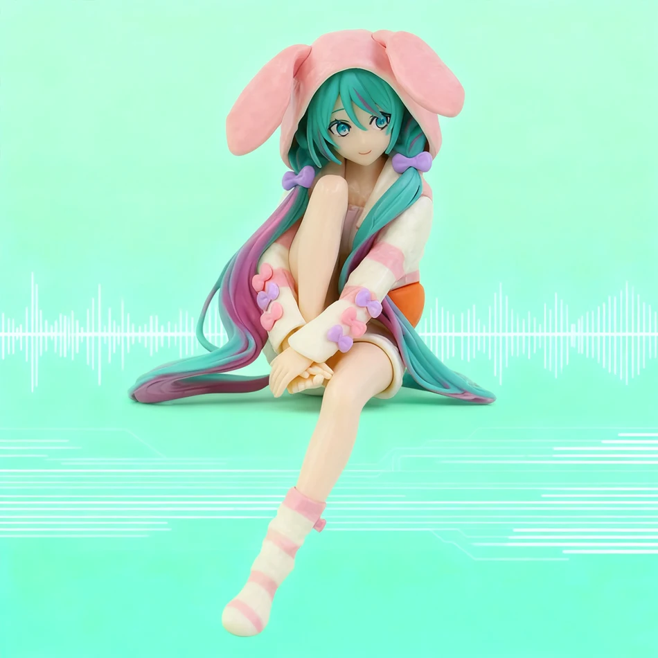 Figura de Anime HATSUNE MIKU de 15CM, tapón de fideos, pijamas con Orejas de conejo, modelo de muñeca de juguete, figura de colección Aciton, regalo de PVC