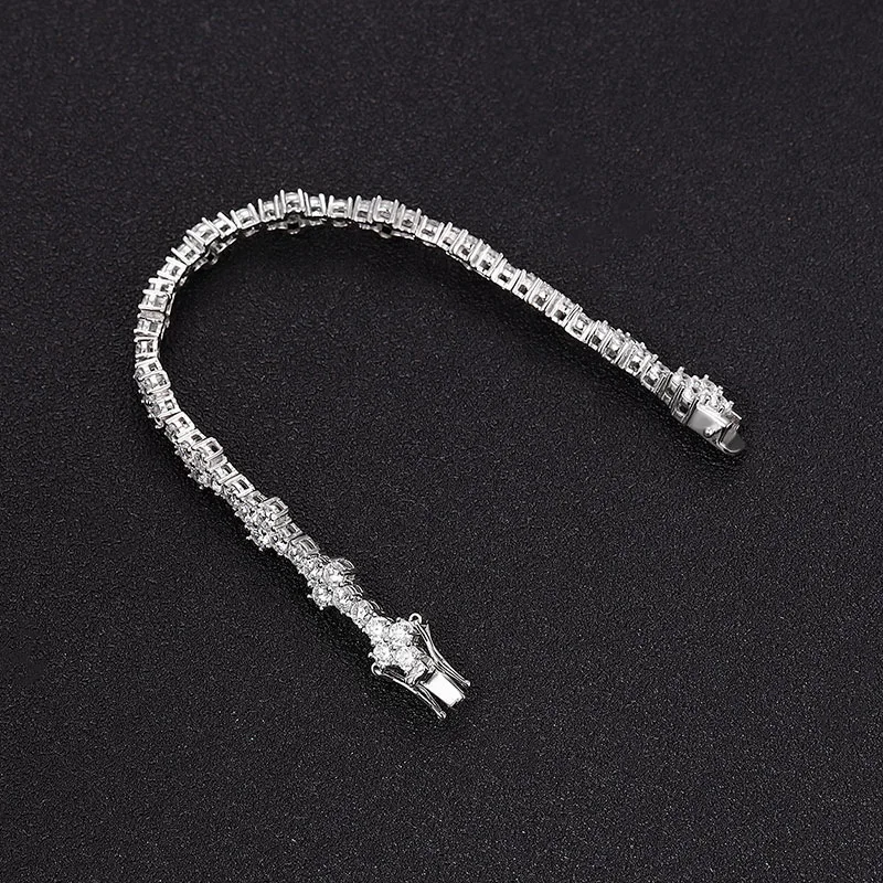 GoldEclat  Luxury Solid Platinum PT950 Women's 3MM Moissanite Diamond Cross Bracelet Full Diamond Bracelet