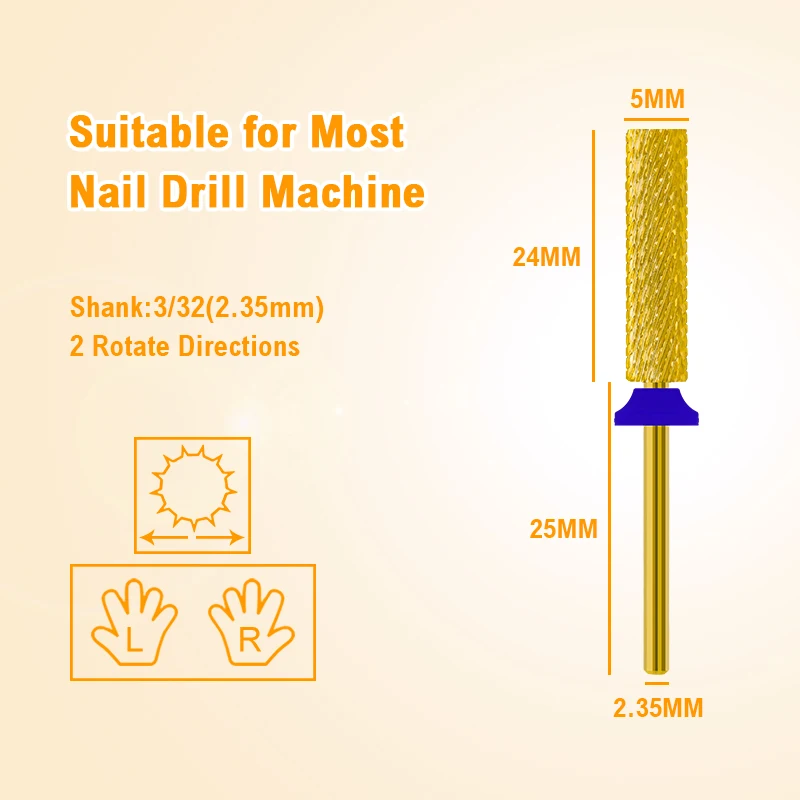 24mm Long Tungsten Steel Nail Drill Bits Golden Durable Milling Cutter Carbide F M C XC Size Manicure Accessories Tools Supplies