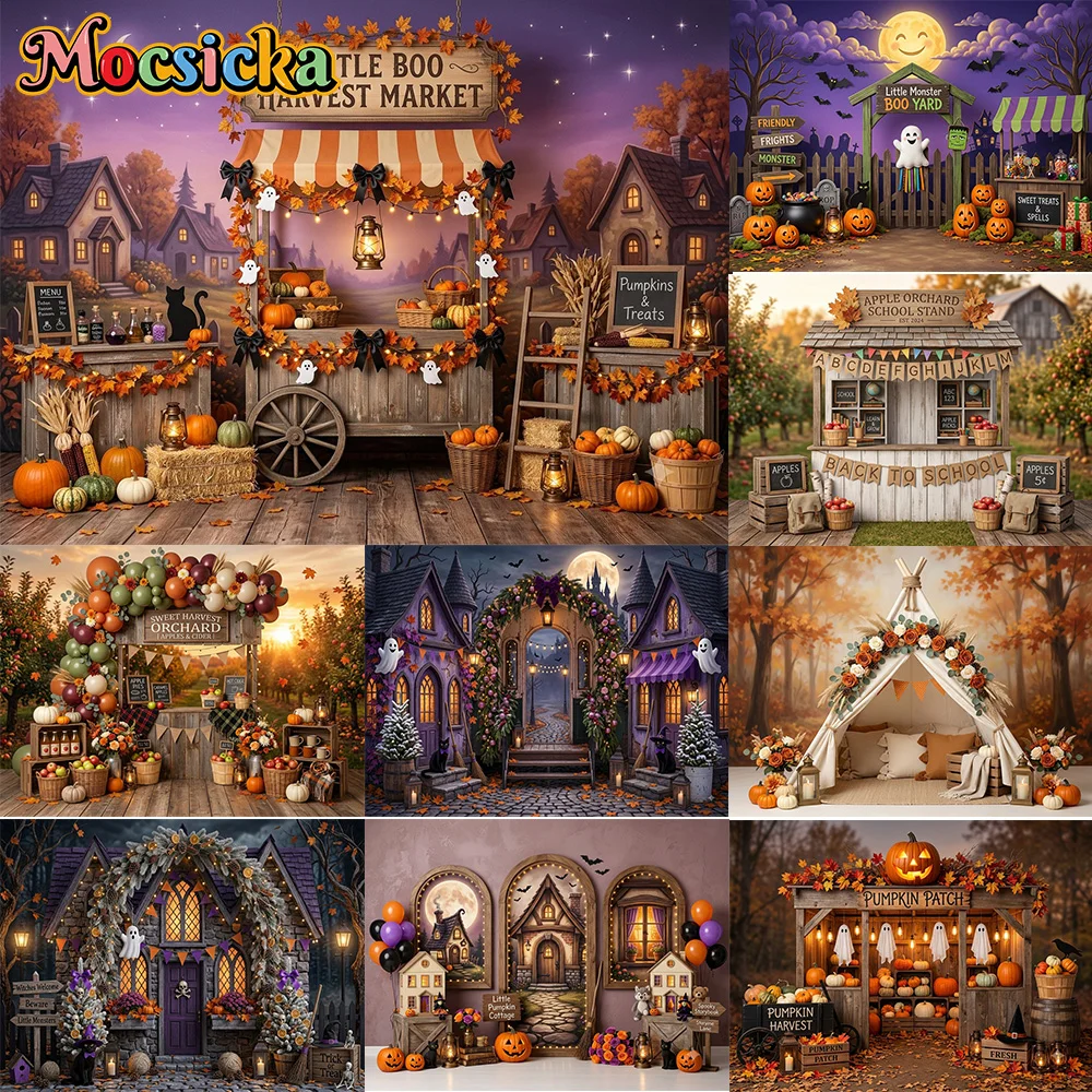 Mocsicka Fotografie-Hintergrund Little Boo Erntemarkt Halloween-Dekoration Neugeborenen-Kuchen-Smash-Porträt Foto-Hintergrund-Requisiten