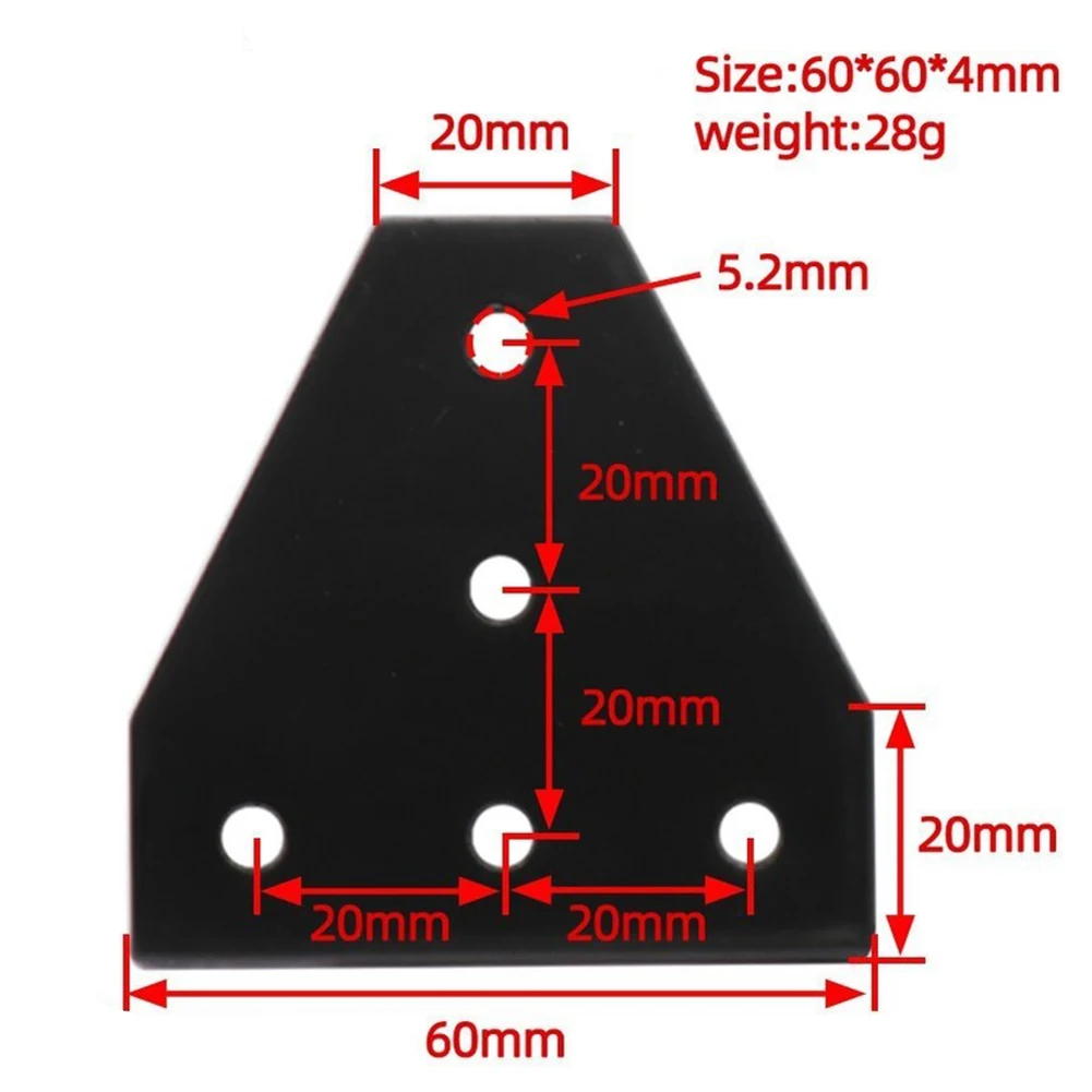 10pcs 2020 Corner Bracket Plate T Shape 5 Hole 90 Degree Outside For 3D Printer Aluminum Extrusion Profile Connection Parts