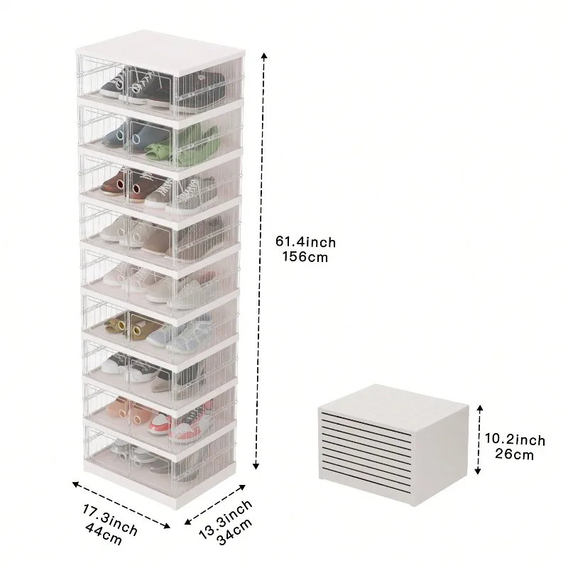 9 Tiers-36 Pairs Foldable Shoe Cabinet With Doors, Large Plastic Folding Shoe Cabinet, Easy Assembly Shoe Shelves Organizer For Entryway, Living Room, Household Storage And Organization - view 3