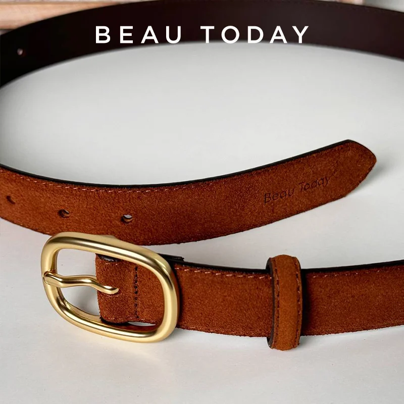 BEAUTODAU Belt Women Split Leather Trend Elliptical Pin Buckle Accessories All-Match Jeans Waistband Ladies Handmade 91119