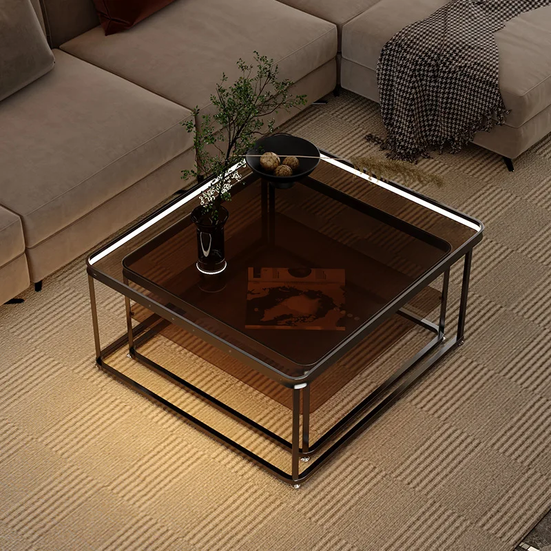 

Light coffee table living room home glass slate Internet celebrity table modern simple small apartment new square coffee