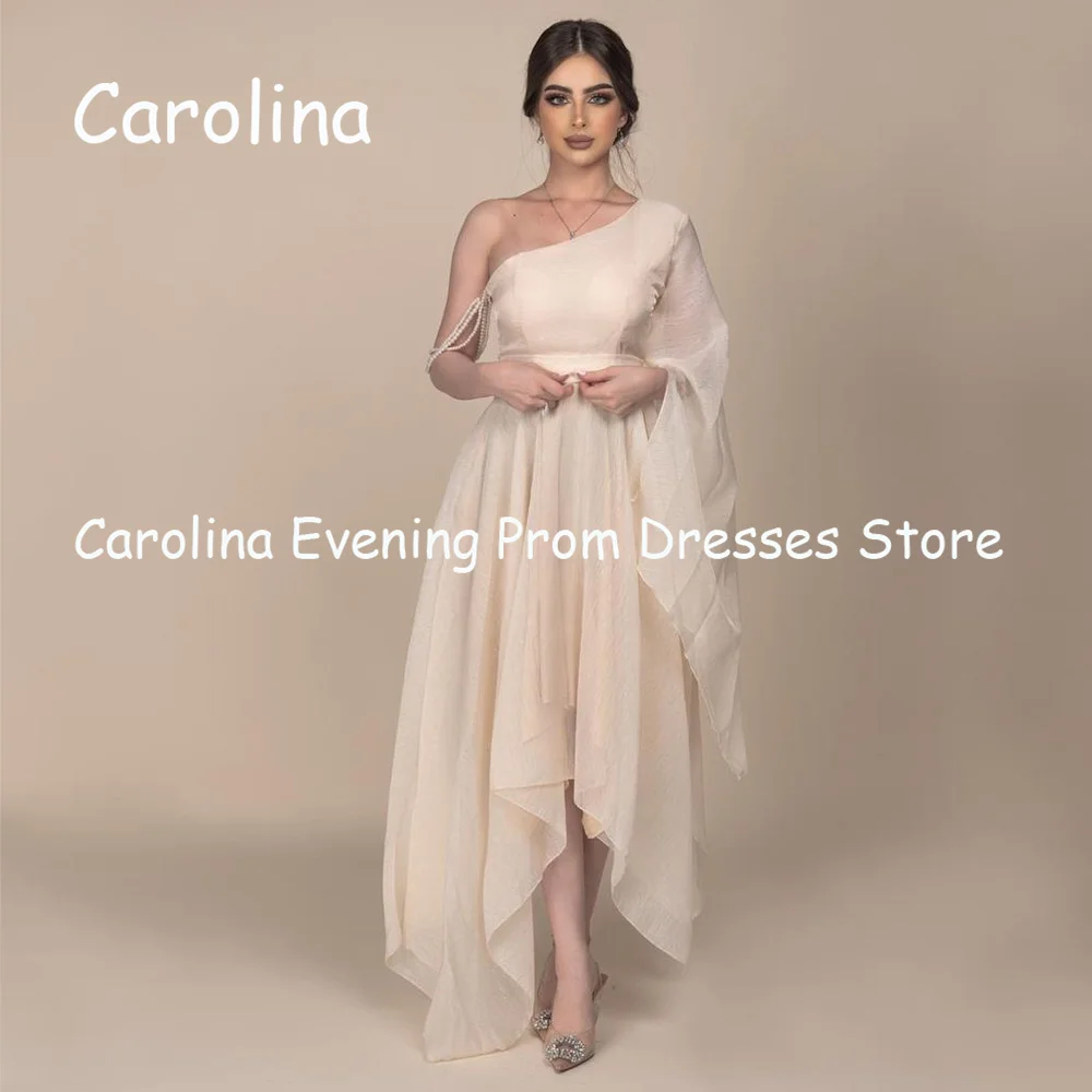 Carolina Chiffon A-line One-shoulder Ruffle Popular Prom Gown Tea Length Evening Formal Elegant Party Dress for Women 2023