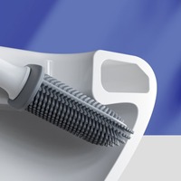 Silicone TPR Toilet Brush Set with Holder Flat Head Soft Bristles No Dead Angle Cleaning Wall Mounted Bathroom Accessories Clean