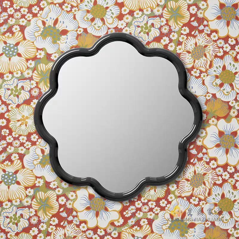 

Round rubber wood solid wood red makeup table touch with lamp defogging creative wall hanging non-punching mirror