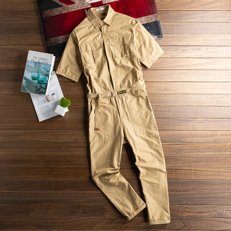 

Casual Loose Summer Thin ort Sve One-Piece Suit for Men Youth Active Sle Loose Khaki Long Pants Couples Match