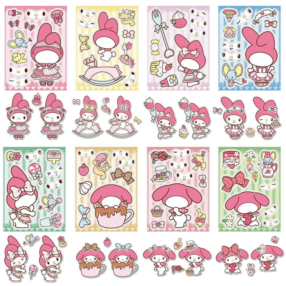 

8/16Sheets Sanrio My Melody Puzzle Stickers Cute Make a Face Decals Kids Create Your Own Children Assemble Jigsaw Toy Party Gift