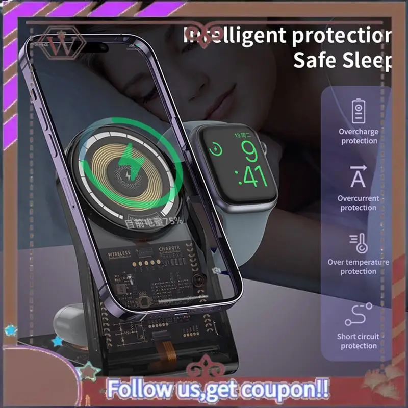 

Latest Magnetic Qi Wireless Charger Stand For Watch 8 7 For Iphone 14 13 12 Pro Max 15W Fast Wireless Charging Bla