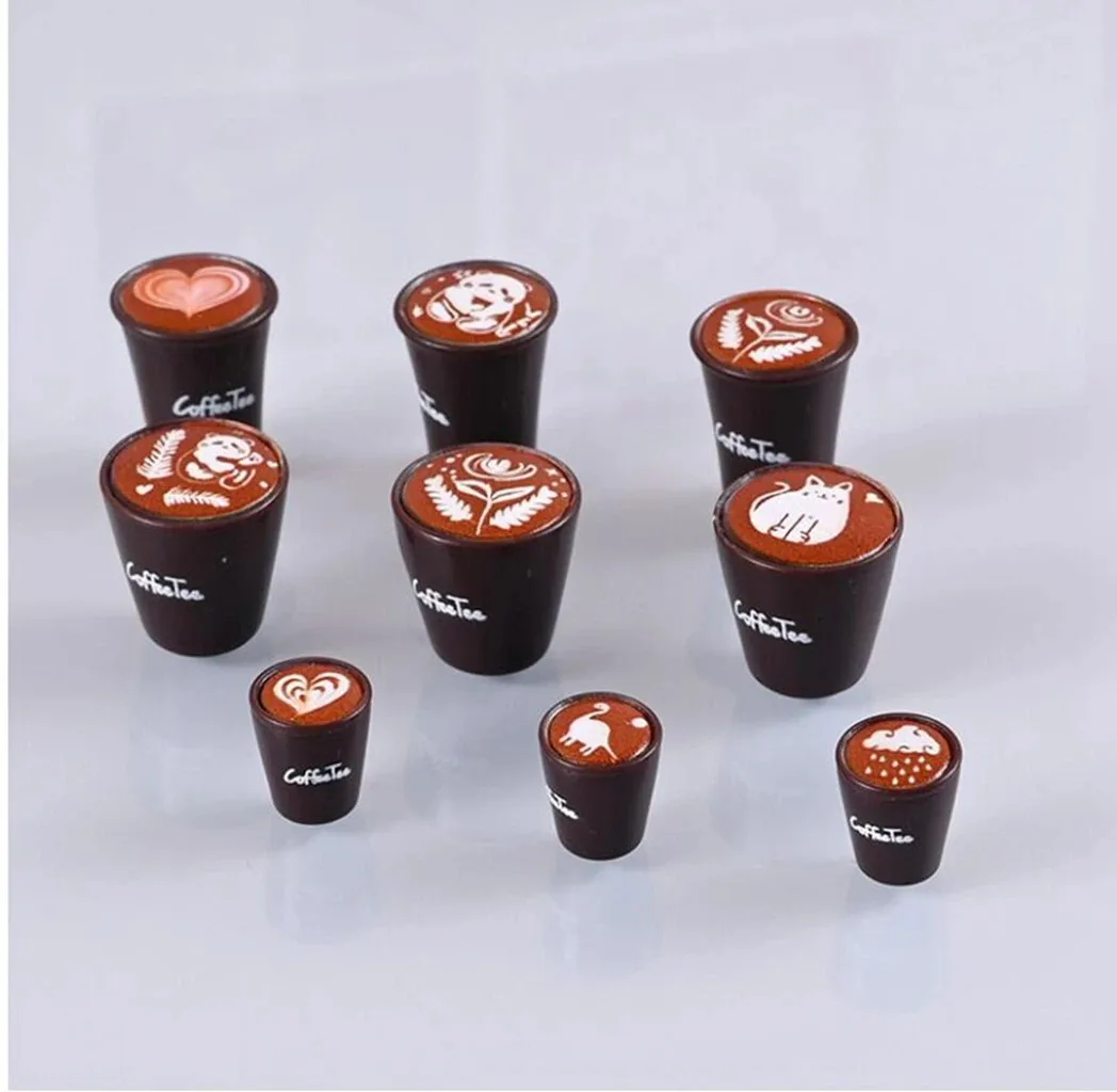 1/12 Scale Random 10PCS Dollhouse Miniature Food, Simulated 3D Black Latte Coffee Cup Doll Accessories