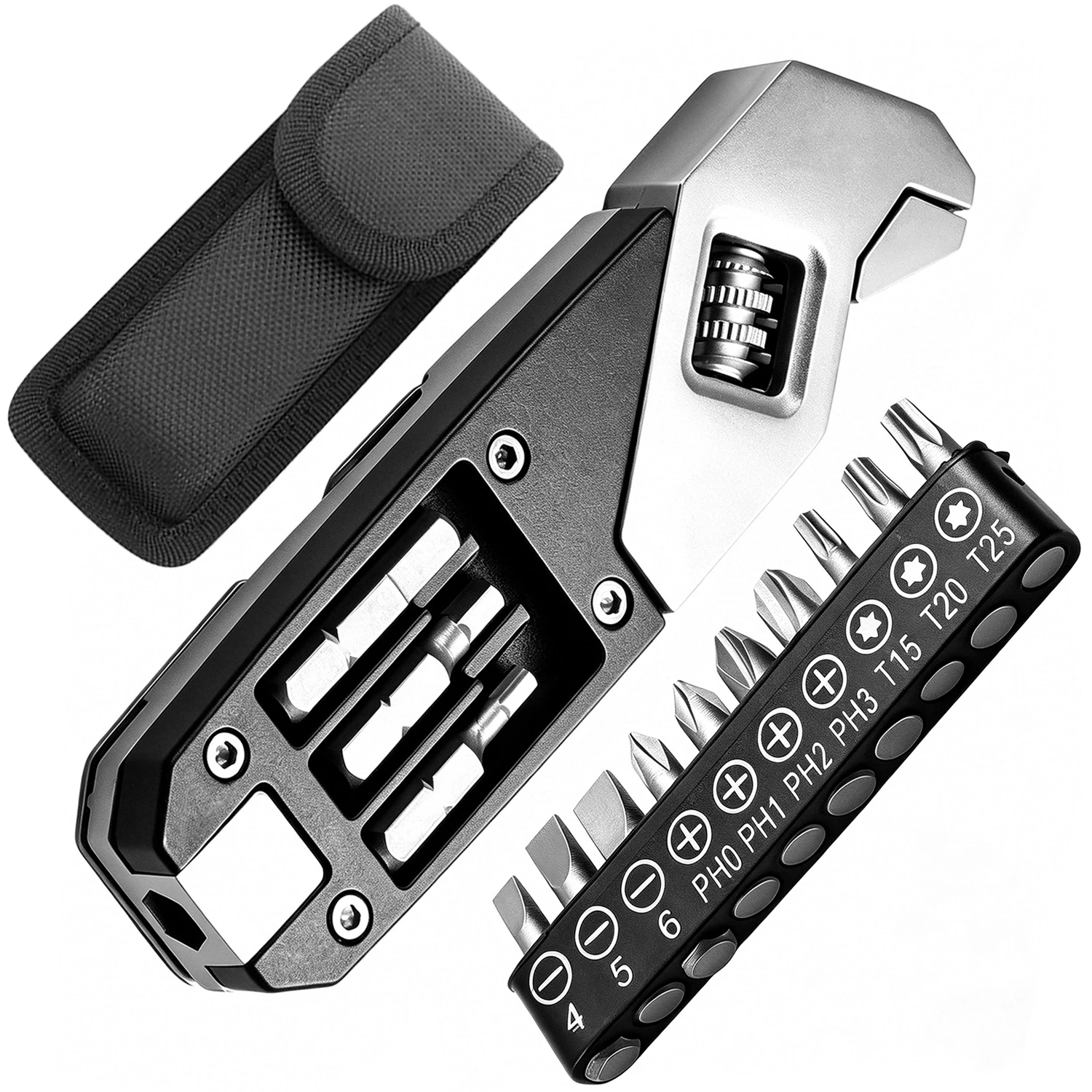 Portable Multitool Adjustable Wrench Screwdriver Set, Motorcycle Repair Tool Cool Tech Gadget Gifts for Men Dad Camping Gear