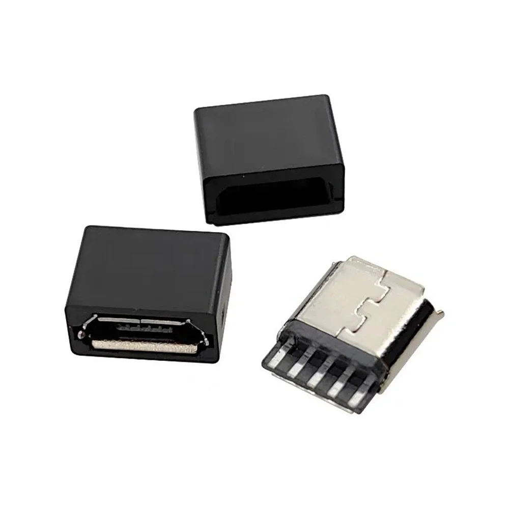 طقم موصل أنثى USB صغير مكون من 5 دبابيس مع غطاء أسود - منفذ بديل لإصلاح هاتف Android ومشاريع DIY