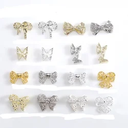 20pcs Silver Gold Metal Butterfly Nail Art Charm 3D Alloy Bowknot Ribbon Butterflies Nail Jewelry DIY Bows Nail Accessories