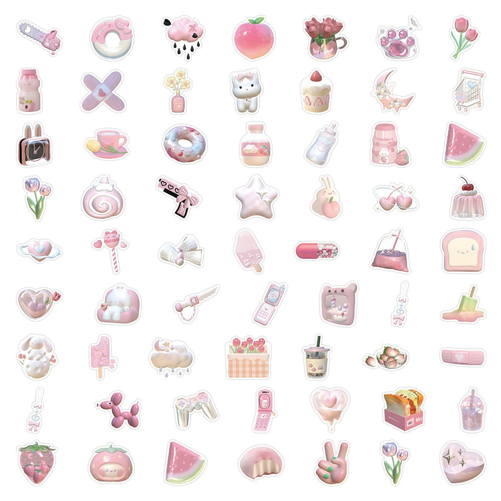 10/30/63PCS Cute Pink Cartoon INS Style 3D Stickers Decals DIY Decoration Suitcase Notebook Phone Stationery Car Sticker Gift