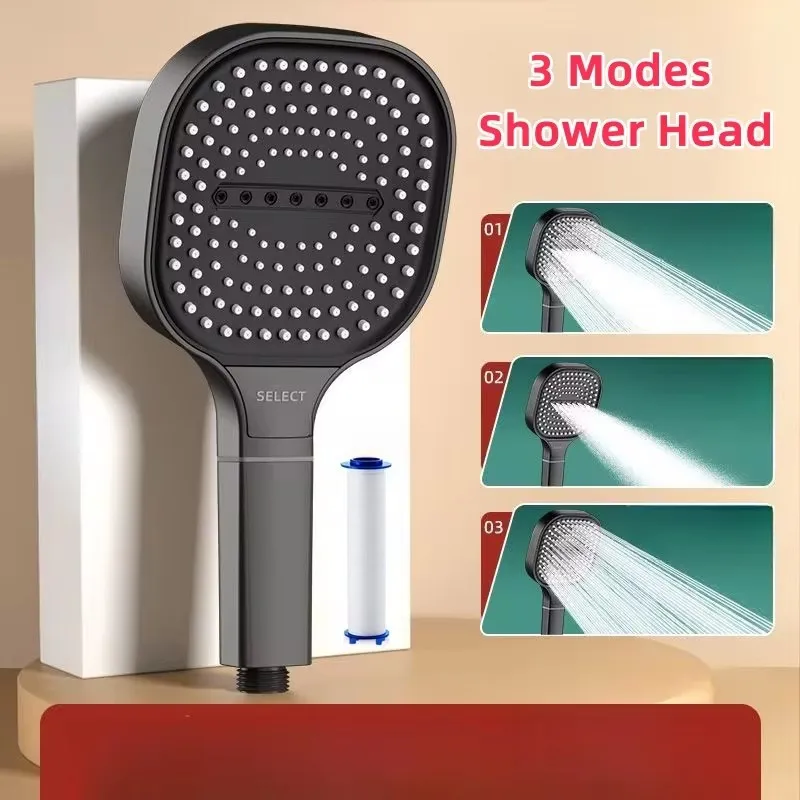 New 13CM Large Panel 3 Modes Shower Head High Pressure Water Massage Shower With Head Filter Element Bathroom Accessories