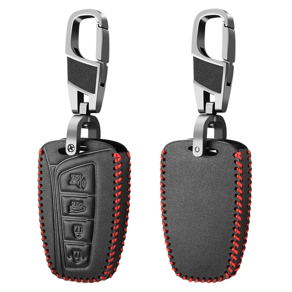 Leather Remote Key Case Cover Holder Fob For Hyundai Grandeur HG Sedan Santa Fe 3DM Grand SantaFe IX45 EQUUS Azera Genesis G80