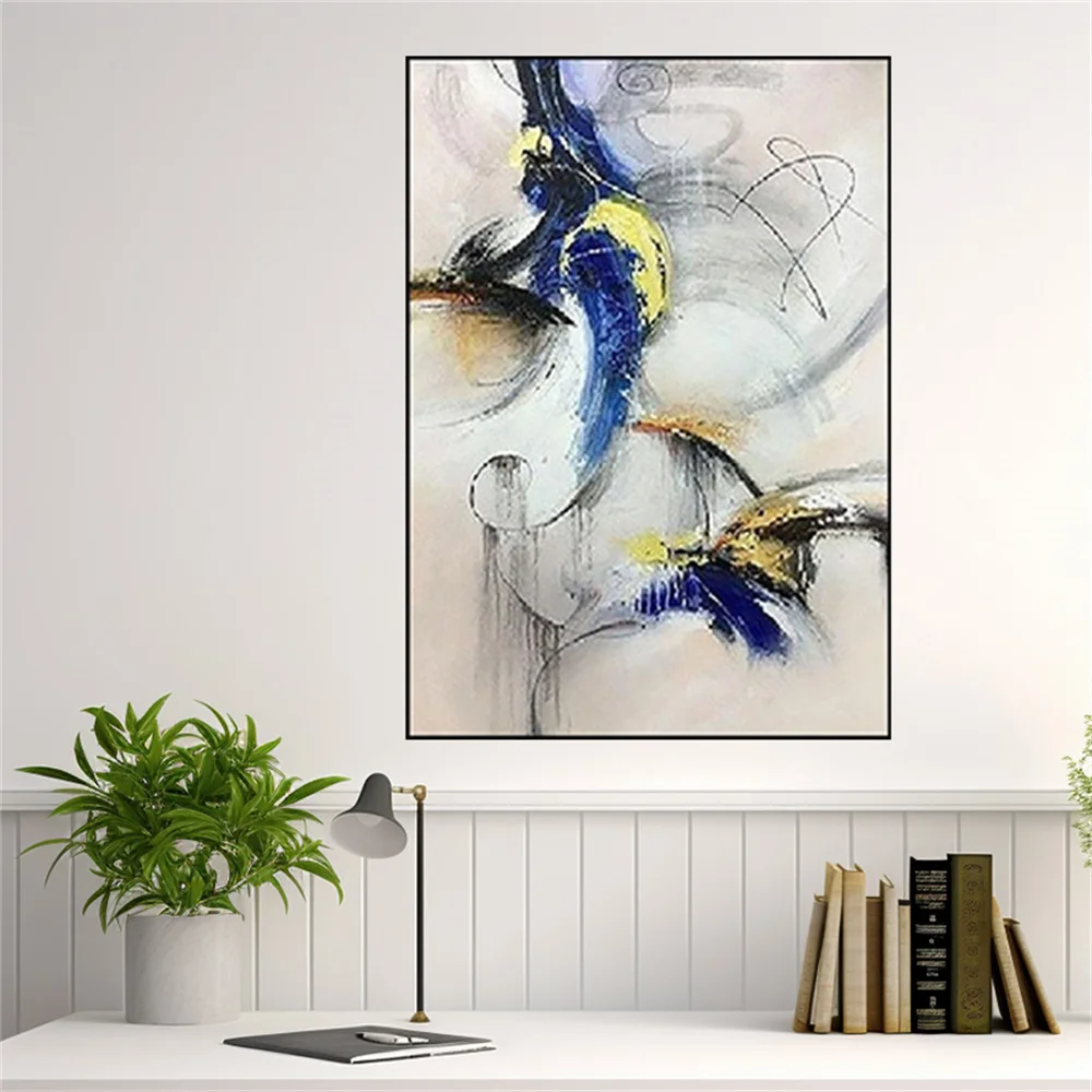 

Large Size Abstract Grey Yellow Cloud Colorful Texture Oil Paintings On Canvas For Modern Home Living Room Wall Decor Pictures